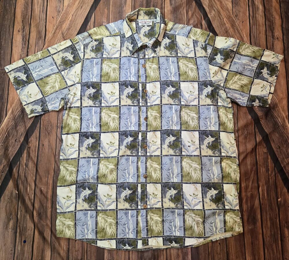 Boca Classics Button Up Hawaiian Blue Marlin Shirt Size XLT Mens